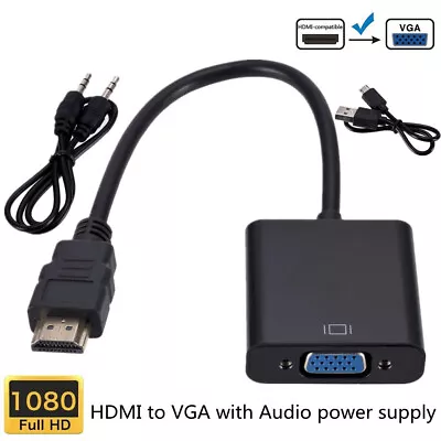 HDMI To VGA AUDIO Adapter Cable Converter For PC Laptop Monitor TV HD 1080p New • £4.69