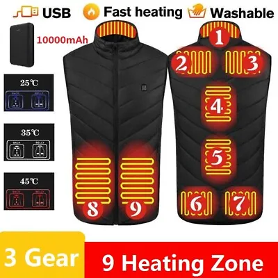 Heated Vest 9 Heating Zones W/10000mAh Battery Pack Electric Heating Vest Men • $44.85