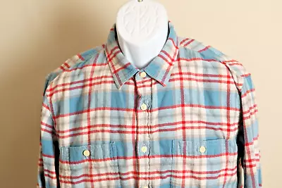 J. Crew Men's Blue White And Red Plaid Long Sleeve Flannel Shirt Large L • $18.99