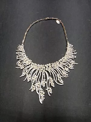 Vintage Cara New York Glam Rhinestone And Faux Pearl Bib Necklace Silvertone • $15