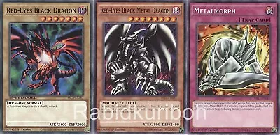 Yugioh Red-Eyes Black Dragon + Red-Eyes Black Metal Dragon + Metalmorph Set B. • $6.95