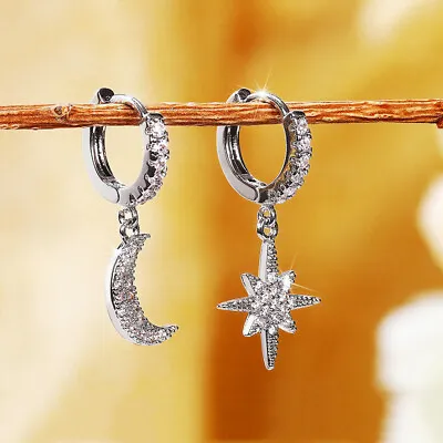 Moon&Star Shape 925 Silver Drop Earring Elegant Cubic Zircon Women Jewelry • $2.71