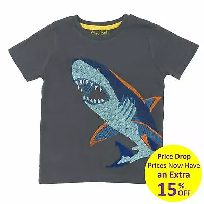 Mini Boden T Shirt Grey Shark Top Fun Cotton Summer Holiday Round Neck Gift • £12.71