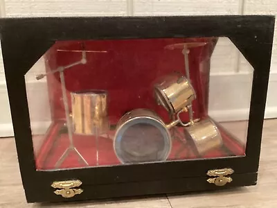 MINIATURE DRUM SET In BLACK  RED VELVET LINED BOXw/LATCH ~ 7  X 5.5  X 5  • $15