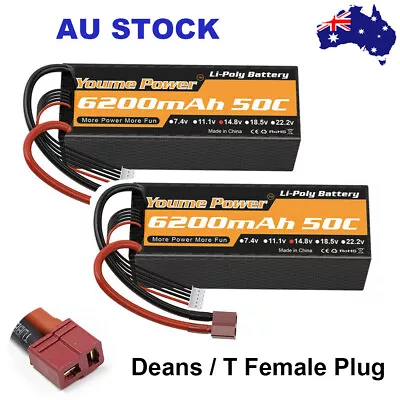 2pcs Youme 4S 6200mAh 50C 14.8V Deans Hardcase LiPo Battery For RC Losi Truck AU • $89.55