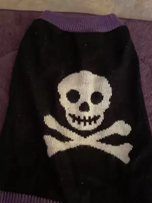 Martha Stewart Pets Medium Dog Sweater Black And Purple With Skulls Gently Used  • $15