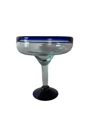 Mexican Hand Blown Margarita Glass Cobalt Blue Rim Cocktail 6  Tall Barware • $12.99