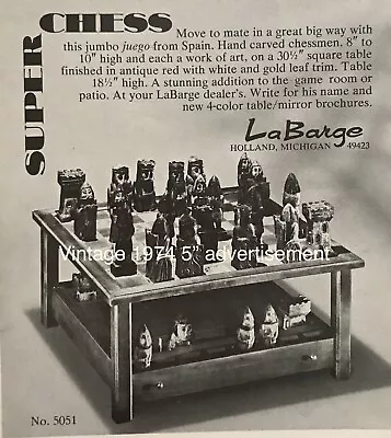 La Barge Coffee Table AD Vtg 1974 5” Chess Style ORIGINAL PROMO • $5.95