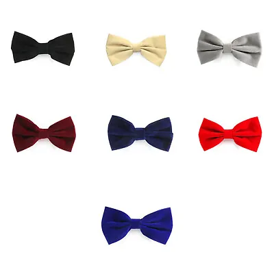 Every Occasion Elegance: Men's Luxurious Faux-Velvet Pre-Tied Plain Bow Tie. • £6.99