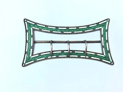 Marius Hammer Huge Antique Vintage Silver Gilt  Green Enamel Dress Buckle 4  • £199.99