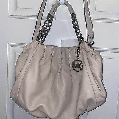 Michael KORS Erin Crossbody Shoulder Tote Bag Sand Beige With Silver Hardware • $75