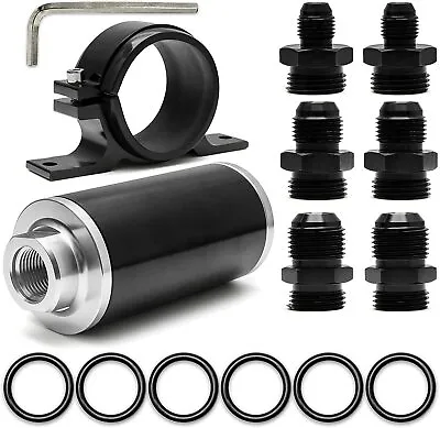 10 Micron Car Racing InLine Fuel Oil Filter Bracket AN10 AN8 AN6 Fitting Adapter • $39.60