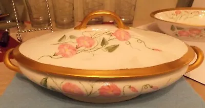 Haviland Theodore 9  X 7  Oval Casserole Pink Morning Glory Gold Rimmed • $49