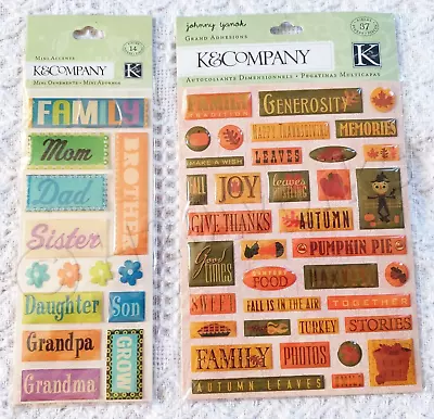 K & Company Epoxy Dome Stickers Family Mini Accents + Fall Harvest LOT OF 2 • $10.42