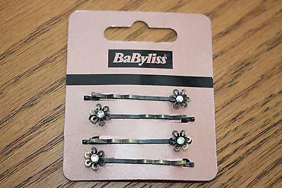 Babyliss 4 Pack Of Vintage Style Crystal Diamante DAISY Hair Clips Grips Slides • £1.99