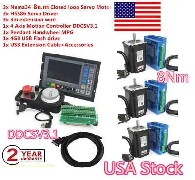 【USA】3 Axis Nema34 Closed Loop Hybrid 8N.m Servo Motor Driver CNC Controller Kit • $665