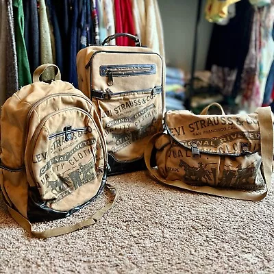 Vintage Levi Strauss Luggage Backpack Messenger Bag Lot Leather Canvas Rucksack • $113.76