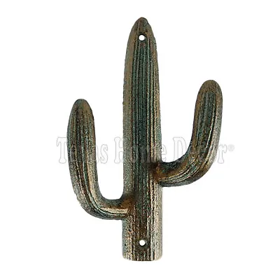 Green Cactus Double Wall Hook Cast Iron Coat Towel Purse Hanger Southwestern  • $9.95