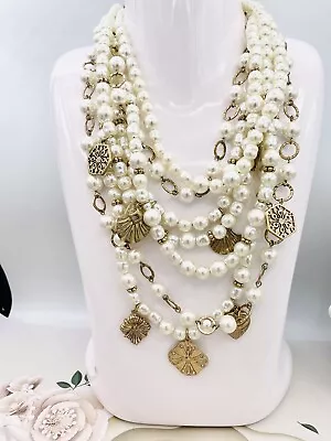 Chico’s Jewelry Pearl Crystals Multi Strand Statement Necklace • $32