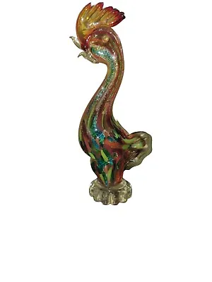 Vintage Murano Art Glass Rooster Multicolor Metallic Flakes 9  Tall • $31.50