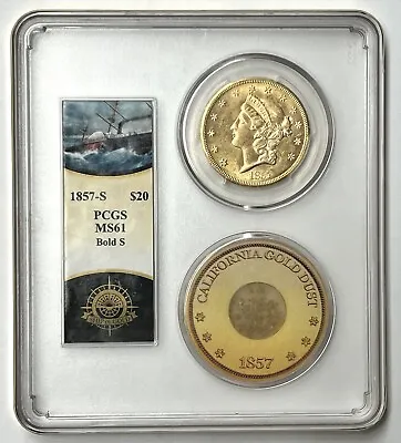 1857-S $20 Liberty Gold Double Eagle PCGS MS61 SS Central America Shipwreck PQ++ • $7490.33