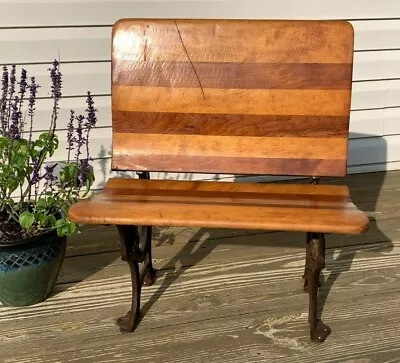 Antique Cast Iron & Wood Folding Student Desk Chair BUFFALO NEW YORK No #4 • $345