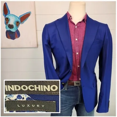 Indochino Luxury Mens Two Button Blazer Jacket Royal Blue Wool Cashmere Size 42L • $62.95