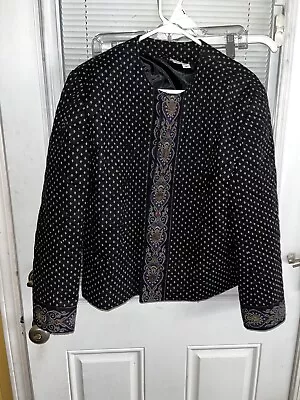 Vera Bradley Jacket Black Fleur De Lis Print Quilted Sz M Never Worn Vintage • $45