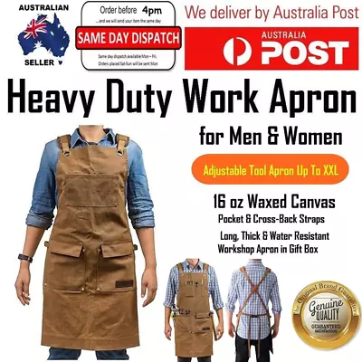 Adjustable Waxed Canvas Tool Apron Workshop Chef Waterproof Woodworking Pockets • $41.16