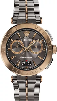 Versace VE1D00619 Aion Chronograph Grey Bronze Stainless Steel Men's Watch NEW • £457