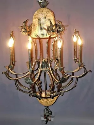 Maitland-Smith Bronze And Rattan Chandelier • $4250