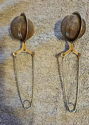 2 Vintage Infusers For Loose Leaf Tea Long Handled Mesh Snap Ball Strainers • $19.99