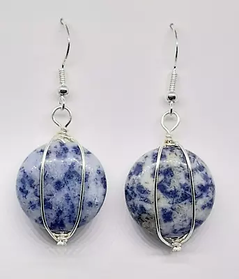 Sodalite Coin Beads Earrings In 925 Sterling Silver Hooks • £6.50