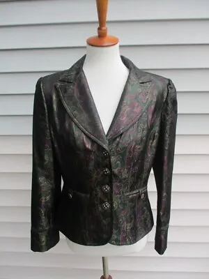 PERFECT Kay Unger Purple Green PAISLEY Jeweled Buttons BLAZER JACKET 10 • $39.95