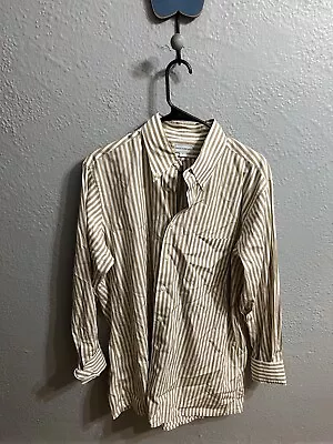 Maus Hoffman Shirt Mens Large Tan &  White Striped Long Sleeve Button Up • $16.80