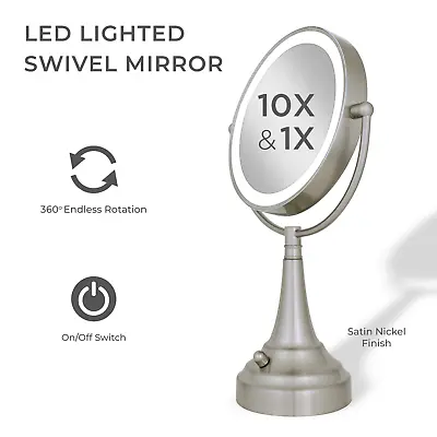 Zadro LED Lighted Makeup Mirrors W/ 10X/1X Magnification & Cordless 4 C Battery • $159.99
