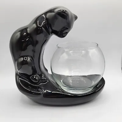 Vintage Haeger Black Cat Ceramic Sculpture With Glass Fish Bowl • $54.99