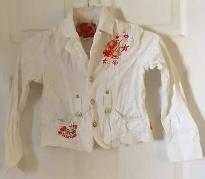 Girl PAMPOLINA White Pink Embroidered Snap Button L/s Floral Jacket Sz 7 EUC • £6.43