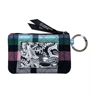 Vera Bradley Zip ID Case Wallet Recycled Cotton Quilted Ribbons Plaid • $24.95