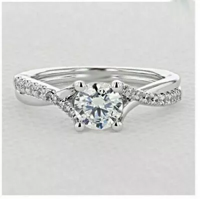 Twisted Shank Engagement Ring 2.20Ct Round Simulated Diamond 925 Silver Size 6.5 • $152