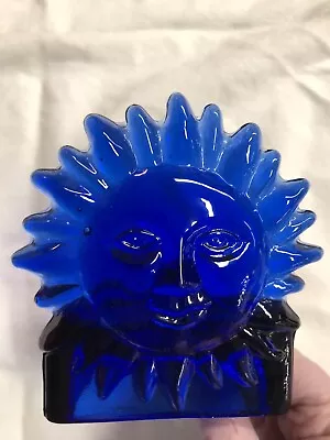 Vintage Cobalt Blue Glass CELESTIAL SUN Votive Candle Holder Tea Light • $14.50