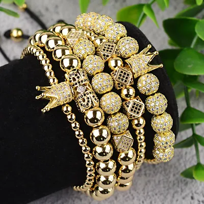 Luxury Men Women Zircon Bracelet Hip Hop Jewelry Macrame Round Stopper Bracelets • $12.99