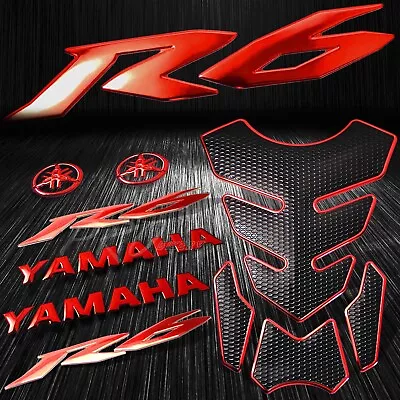 4PCs Chromed Red Fuel Tank Pad+8  3D Logo+Letter+for YZF-R6/R6S Emblem Sticker • $35.88