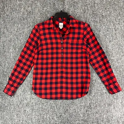 J Crew Shirt Womens Small Red Perfect Fit Business Casual Plaid Long Sleeve • $27.88