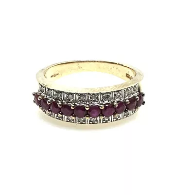 Gold Ruby Ring 9ct Yellow Gold Ruby Diamond Band 9K Ruby Diamond Eternity Ring • £199