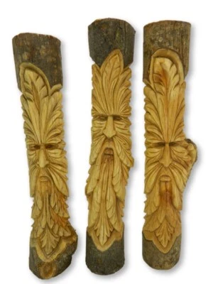£44.99 • Buy Wooden Green Man Carving- Hand Carved Half Tree Log - Old Man Of The Woods 100cm