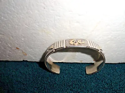 Navajo Cuff Bracelet-Dancing Kokopelli Sterling Silver & 14K Gold Hallmark E • $295