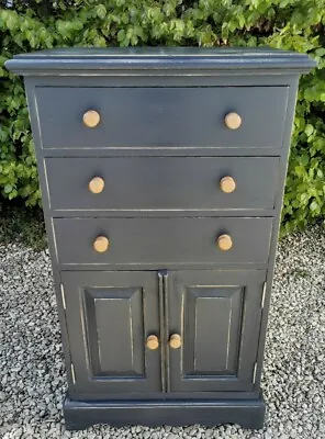 £345 • Buy LiGHTLY DISTRESSED SOLID PINE LINEN CUPBOARD WITH DRAWERS IN PITCH BLACK F&B