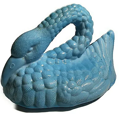 Blue Slag Nesting Swan Candy Dish Lid Vintage Glass • $14