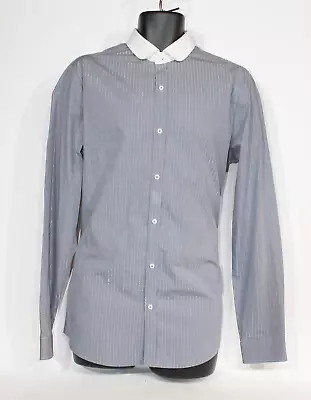 River Island Mens Shirt Medium Slim Fit Grey White Glitter Pinstripe • $12.44